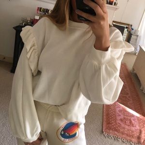Zara Ruffle Shoulder Pullover Sweatshirt